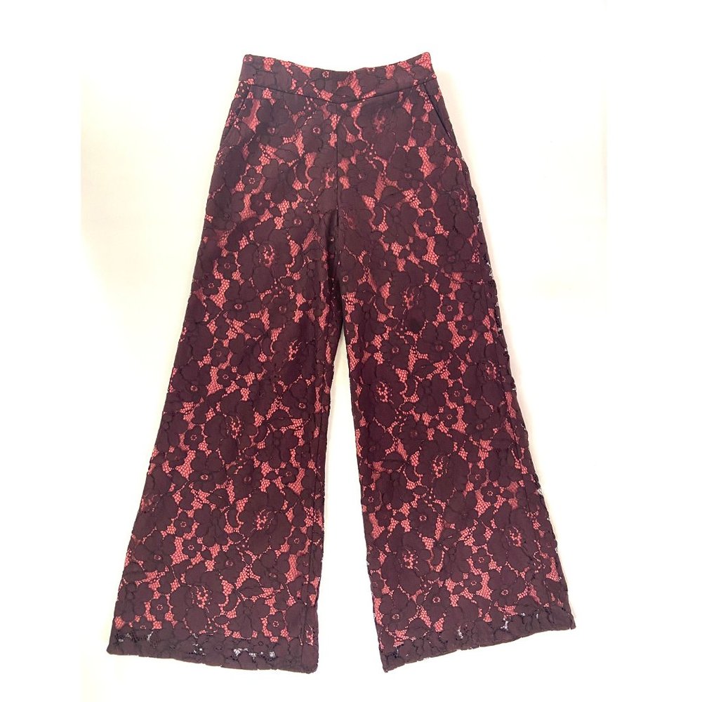 Anthropologie Feather Bone Burgundy Pink Lace Wide Leg Pants XS